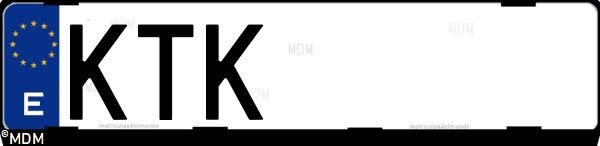 Matrícula española KTK, correspondiente al año 2019