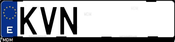 Matrícula española KVN, correspondiente al año 2019