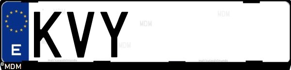 Matrícula española KVY, correspondiente al año 2019