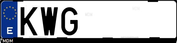 Matrícula española KWG, correspondiente al año 2019