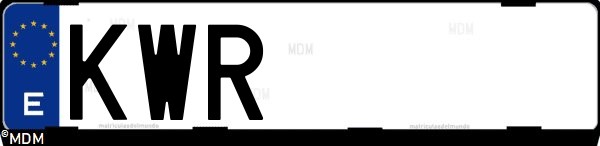 Matrícula española KWR, correspondiente al año 2019