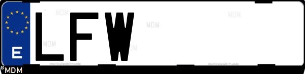 Matrícula española LFW, correspondiente al año 2020