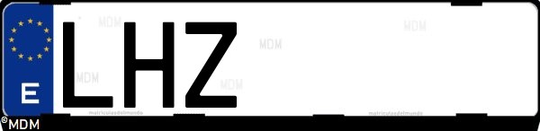 Matrícula española LHZ, correspondiente al año 2020