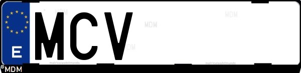 Matrícula española MCV, correspondiente al año 2022