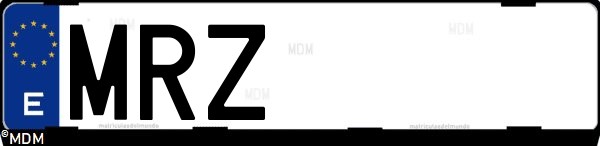 Matrícula española MRZ, correspondiente al año 2024