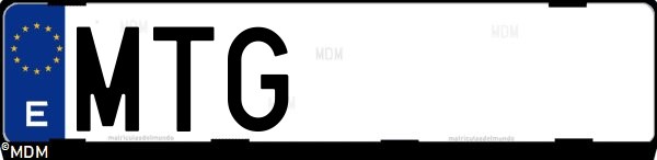 Matrícula española MTG, correspondiente al año 2024