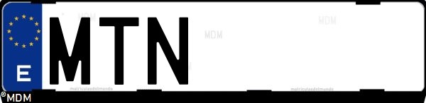 Matrícula española MTN, correspondiente al año 2024