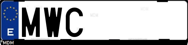 Matrícula española MWC, correspondiente al año 2024
