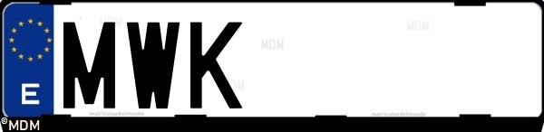 Matrícula española MWK, correspondiente al año 2024