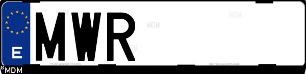 Matrícula española MWR, correspondiente al año 2024
