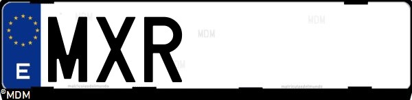 Matrícula española MXR, correspondiente al año 2025
