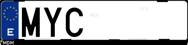 Matrícula española MYC, correspondiente al año 2025