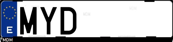 Matrícula española MYD, correspondiente al año 2025