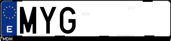 Matrícula española MYG, correspondiente al año 2025