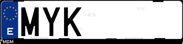 Matrícula española MYK, correspondiente al año 2025