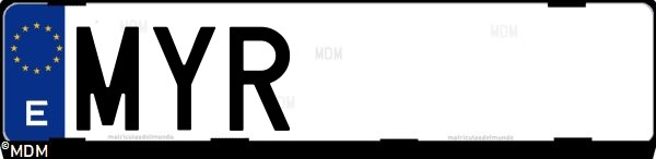 Matrícula española MYR, correspondiente al año 2025