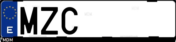 Matrícula española MZC, correspondiente al año 2025