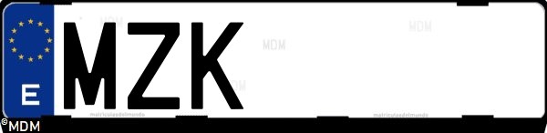 Matrícula española MZK, correspondiente al año 2025