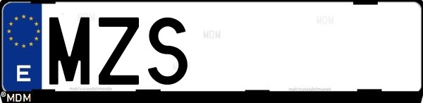 Matrícula española MZS, correspondiente al año 2025