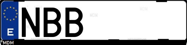 Matrícula española NBB, correspondiente al año 2025