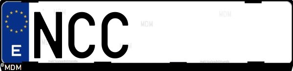 Matrícula española NCC, correspondiente al año 2025