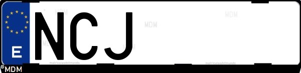 Matrícula española NCJ, correspondiente al año 2025