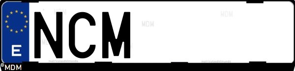 Matrícula española NCM, correspondiente al año 2025
