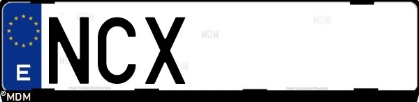 Matrícula española NCX, correspondiente al año 2025