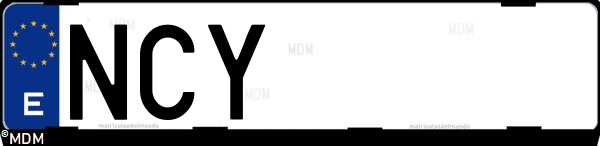 Matrícula española NCY, correspondiente al año 2025