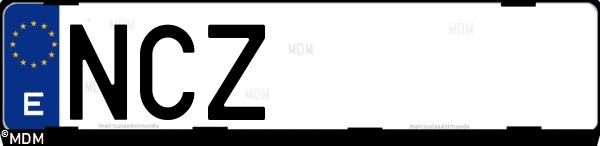 Matrícula española NCZ, correspondiente al año 2025