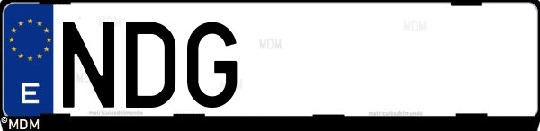 Matrícula española NDG, correspondiente al año 2025