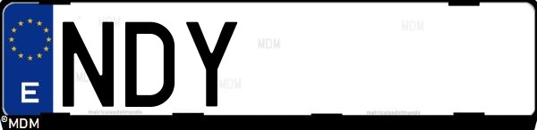 Matrícula española NDY, correspondiente al año 2025