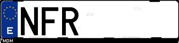 Matrícula española NFR, correspondiente al año 2025