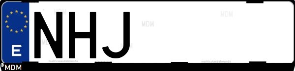 Matrícula española NHJ, correspondiente al año 2025