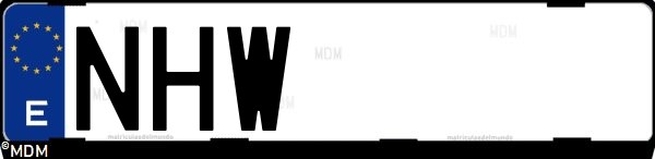 Matrícula española NHW, correspondiente al año 2025