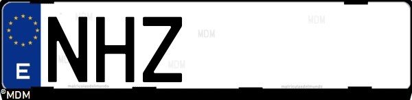 Matrícula española NHZ, correspondiente al año 2025