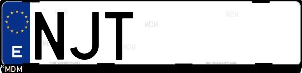 Matrícula española NJT, correspondiente al año 2026