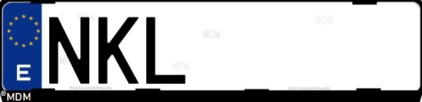 Matrícula española NKL, correspondiente al año 2026