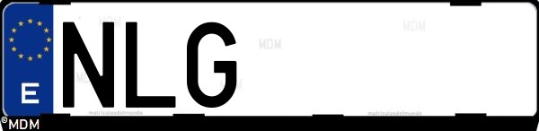 Matrícula española NLG, correspondiente al año 2026