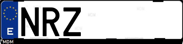 Matrícula española NRZ, correspondiente al año 2026