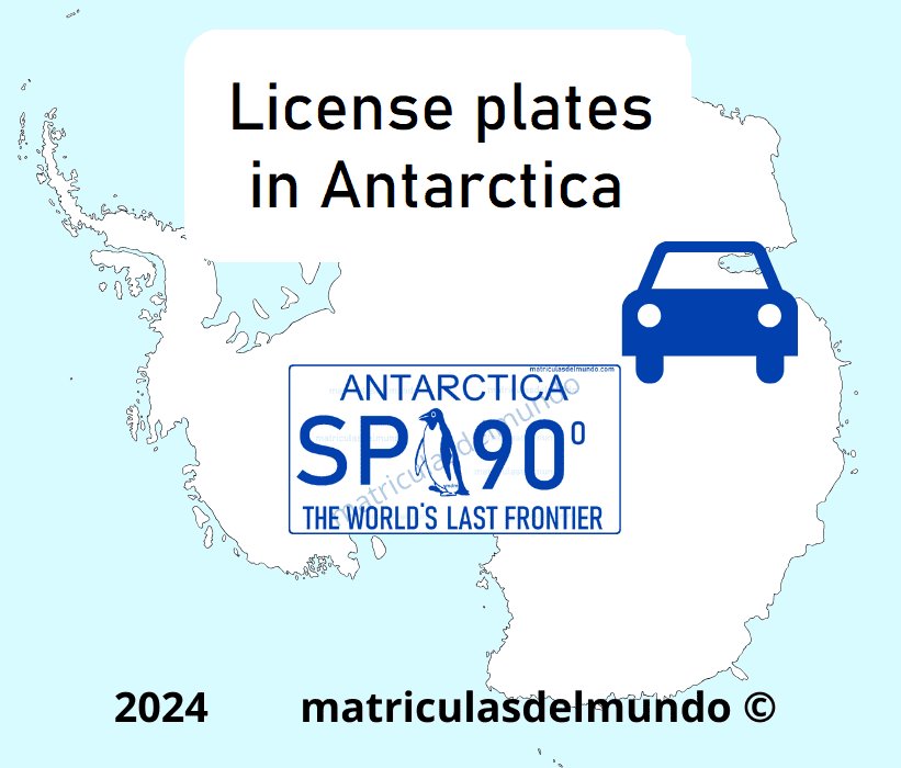 Map with an example of how vehicle license plates work in Antarctica