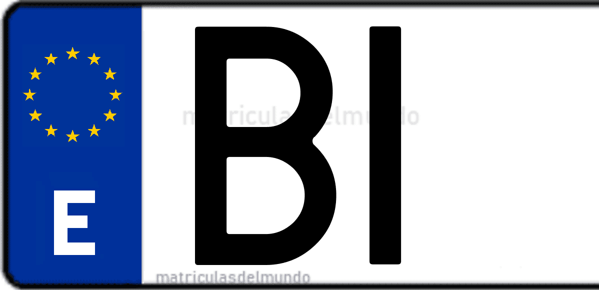 Imagen de una parte de una matrícula de coche española con código BI