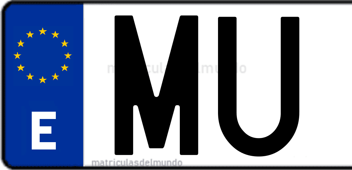 Imagen de una parte de una matrícula de coche española con código MU