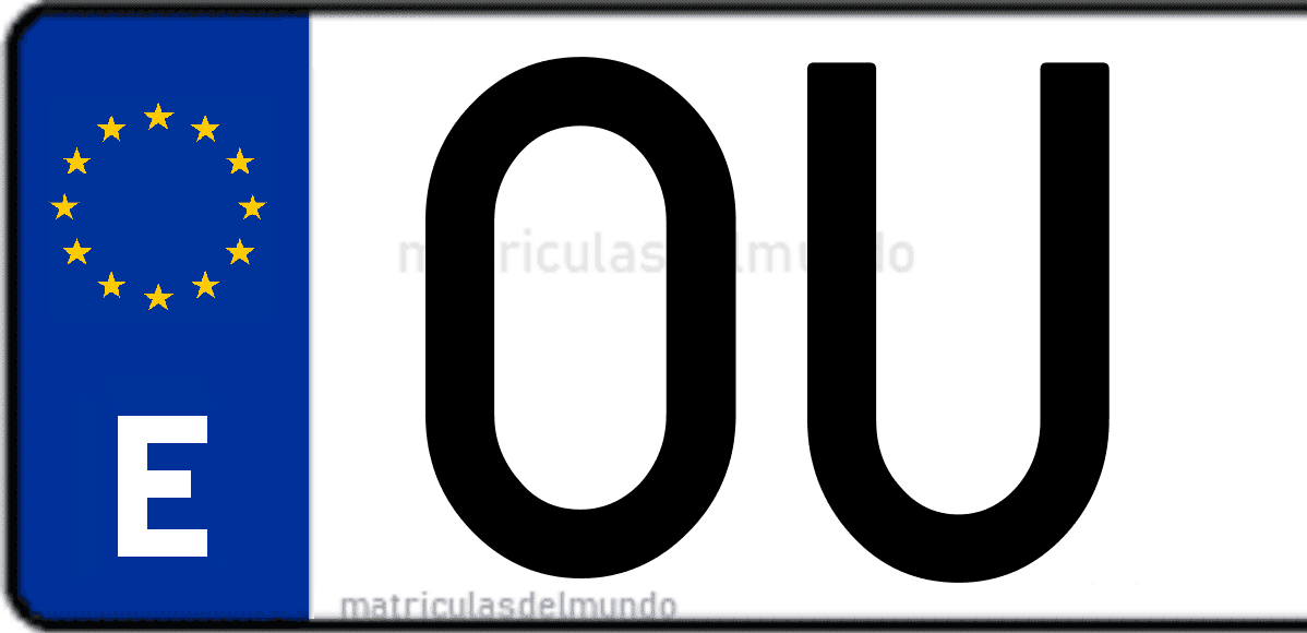 Imagen de una parte de una matrícula de coche española con código OU