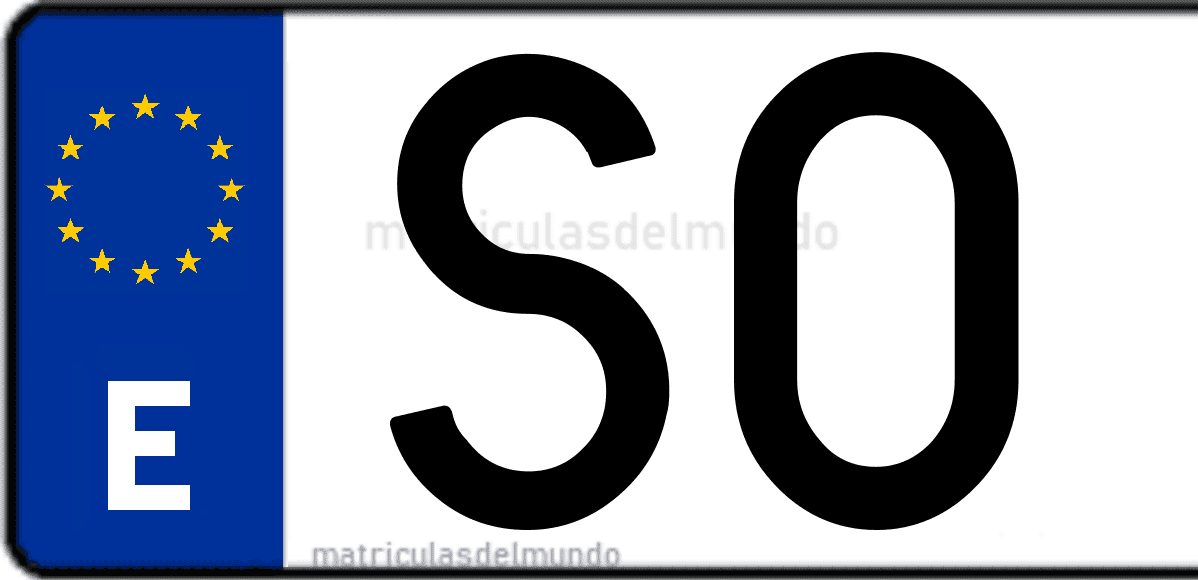 Imagen de una parte de una matrícula de coche española con código SO