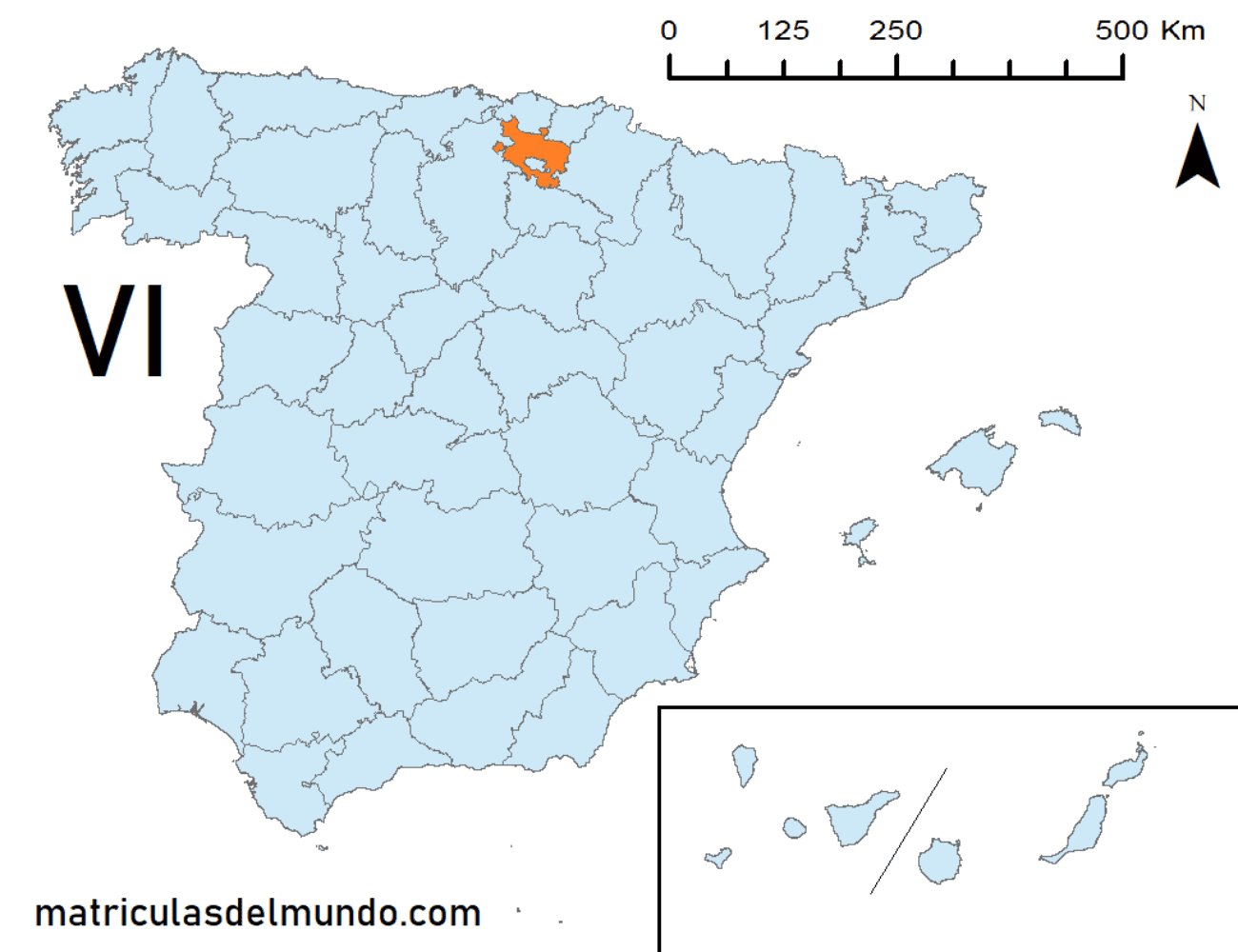 Mapa de la provincia de Álava señalada en naranja