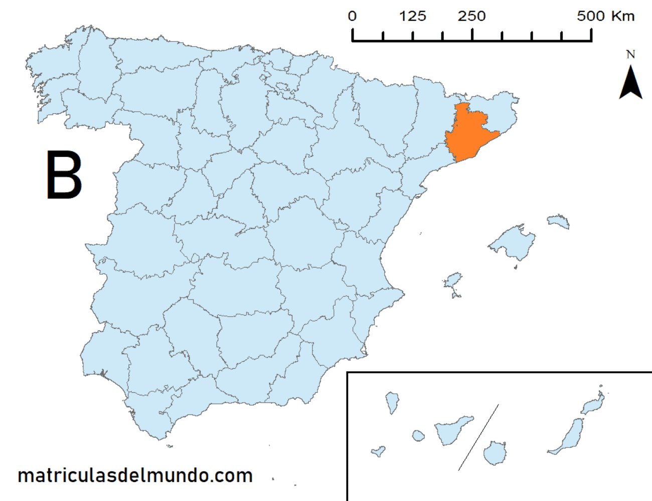 Mapa de la provincia de Barcelona señalada en naranja