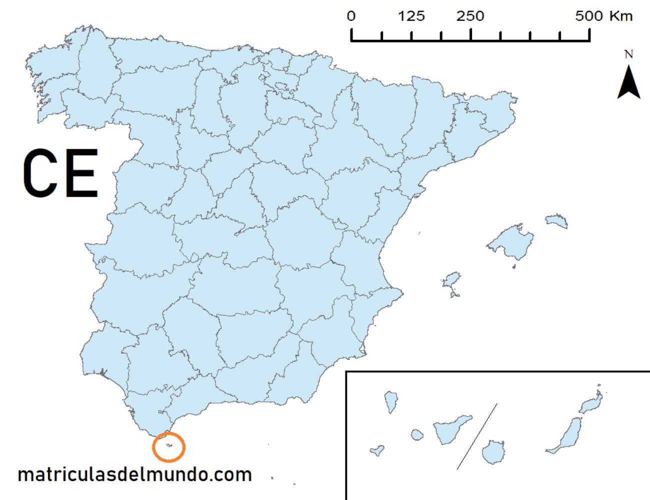 Mapa de la provincia de Ceuta señalada en naranja