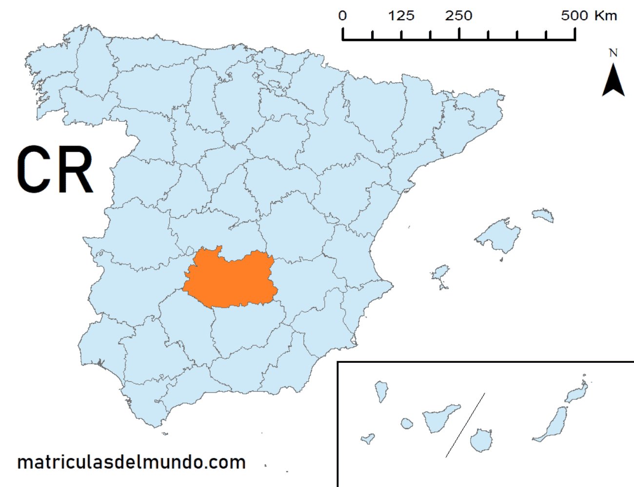 Mapa de la provincia de Ciudad Real señalada en naranja