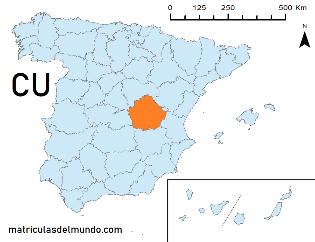 Mapa de la provincia de Cuenca  señalada en naranja